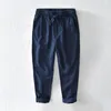 Pantalon masculin chinoiserie traw-craquage respirant la taille élastique lin décontracté coton en vrac ramie plagewear