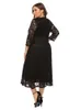 Party Dresses V Neck Lace Dress Black Burgundy A Line Plus Size Women Formal Evening Length Three Quarter Sleeve Robes