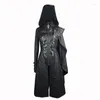 Vrouwen Lederen Duivel Mode Gothic Hooded VrouwenLange Jassen Punk Faux Knappe Jassen Met Afneembare Sjaals Zwarte Overjassen