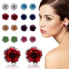 Stud Earrings Rose Rhinestone Thin Dangle Elegant Wedding Women Accessories Heart Beaded For