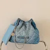 wholesale ladies shoulder bags this year popular comfortable lightweight denim bucket bag daily Joker blue canvas handbag embroidered plaid handbags 10626#