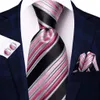 Neck Ties Striped Black Pink Silk Wedding Tie For Men Handky Cufflink Gift Necktie Fashion Business Party Dropshiping Hi Tie Designer 230807