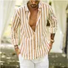 Camisas casuais masculinas primavera outono moda masculina camisa listrada manga longa estampa masculina blusa larga roupas várias cores M-4XL