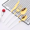 Dinnerware Sets Kitchen Set Stainless Steel Cutlery 16Pcs White Gold Tableware Steak Knife Fork Coffee Spoon Flatware Silverware