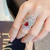 Trouwringen Zilver Kleur Voor Vrouwen Elegante Vintage Veer Open Ring Dames Micro Set Zirkoon Bruid Sieraden