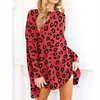Casual Dresses 2023 Women Leopard Long Sleeve Irregular Knitted Sweater Spring Loose Plus Size Ladies Dress Boho Vestidos