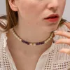 Choker Allme retro fioletowy nieregularny kryształowy pasek naturalny Naszyjnik Kobiety Tytanium Stalowa perła słodkowodna