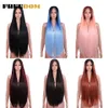 Lace Wigs FREEDOM Yaki Straight Synthetic Lace Wigs For Women Ombre Brown Handtied Lace Wig 36 Inch Middle Part Long Blue Pink Cosplay Wig 230807