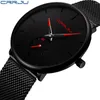 腕時計の男性は、時計のためのcrrju women Quartzドレスを見るユニセックスUnisex Ultra Thin Wristwatch relojes para hombre