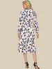 Urban Sexy Dresses S.Flavor Women Printing Bow Collar Spring Dress Elegant Long Sleeve Chic A-Line Dresses Female Retro Working Midi Vestidos 230804