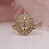 Fedi nuziali Luxury Bridal Big Oval Promise Engagement For Women Antique Gold Color Hollow White Zircon Bands Gioielli di compleanno