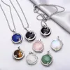 Pendant Necklaces FLOLA Nature Stone Lapis Round Disc Necklace For Women Men Stainless Steel Beads Chain Dragon Crystal Jewelry Nkeb617
