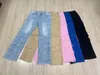 Jeans da uomo vestibilità regolare toppe impilate pantaloni in denim dritto distrutto effetto streetwear abbigliamento casual Jean 458