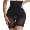 Modelador corporal feminino Modelador corporal Shorts cintura alta com controle de barriga BuLifting Calcinha cintura alta Compressão Renda transparente