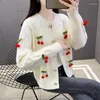 Women's Sweaters Spring Summer Autumn Cherry Crewneck Twist Sweater Cardigan Loose Knitted Shirt Top Coat