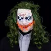 Máscaras de festa Horror Joker Led Light Mask Cosplay Clown EL Wire Glow Green Hair Latex Masks Halloween Party Costume J230807