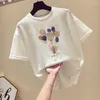 Women's T Shirts 2023 Summer Korean Cotton Sequins Air Balloon Short Sleeve T-shirt Loose Cartoon Embroidery Top