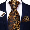 Krawatten Hi Tie Schwarz Gold gestreift Neuheit Design Paisley Floral Seide Hochzeitskrawatte für Männer Qualität Einstecktuch Manschettenknopf Nicktie Set Drop 230807
