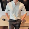 メンズカジュアルシャツ中国語スタイルスタンディングカラーシャツ男性ファッションハーフスリーブ高品質ビジネスソーシャルドレスM5XL 230804