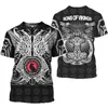 Camisetas masculinas com estampa Viking 3DT impressão digital tatuagem manga curta