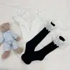 Frauen Socken Einfarbig Schwarz Weiß Lange Strümpfe JK Japan Stil Spitze Rüschen Lolita Süße Mädchen Knie