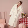 Roupa de dormir feminina inverno quente roupões de lã coral 2023 longo elegante roupão de banho rosa feminino solto roupa de casa FG253