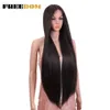 Lace Wigs FREEDOM Yaki Straight Synthetic Lace Wigs For Women Ombre Brown Handtied Lace Wig 36 Inch Middle Part Long Blue Pink Cosplay Wig 230807