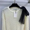 2023 FW Women Sweaters Knits Designer Tops With Hollow Out Runway Brand Designer Crop Top Wool Bow Mesh Pin Shirt High End Elasticity Pullover Outwear Knitwear Shirts