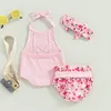 Ensembles de vêtements 0-24M bébé filles vêtements d'été ensemble pour né infantile sans manches licou tricot barboteuse PP Shorts bandeau 3 pièces tenues pour tout-petits