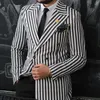 Herbst Hohe Qualität Schwarz Und Weiß Seil Gestreiften männer Anzug Mantel Blazer Hochzeit Prom Party Slim Fit Jacke Nur ein Piece260g