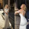 Glamouröse neueste Meerjungfrau-Brautkleider, exquisite Spitzenapplikationen, Illusion, lange Ärmel, bodenlang, Vintage-Brautkleider, Hochzeit, D152L