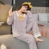 Vêtements de nuit pour femmes nœuds mignon coton pyjamas ensemble pour femmes automne 2 pièces col carré mode coréenne vêtements de nuit Nuisette Femme