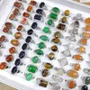 Assorted Style Natural Stone Rings Rose Quartz Aventurine Tiger's Eye Agate Crystal Women synthetic Turquoise Ring Party Wedding Gold Silver Mix lots