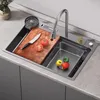 Waterfall Kitchen Sink Nano Stainless Steel Multifuctional Large Single Sink with Drainer Kitchen Novel Accessories