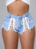 Shorts Feminino Moda Verão 2023 Jeans Feminino Bandage Calça Curta Y2k Streetwear Casual Cintura Alta Club Denim Azul Atacado