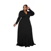 Grande taille robes femme élégante automne vêtements 2023 urbain 5XL grand col en v à manches longues décontracté robe formelle couleur unie