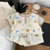 Clothing Sets 2023 Summer Baby Cotton Crepe Set Girls Short Sleeve Colorful Tops And Shorts 2 Pieces Suit Kids O-neck Clothes