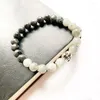 Strand Bhuann 8mm Black White Labradorite Stones Natural Round Beads Bracelet Tibetan Silver Charms Buddha Head Stretch