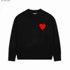 Men's Amis Sweaters New 23ss Paris Fashion Brand Mens Designer Amis Knitted Sweater Embroidered Red Heart Solid Color Big Love Men Women 9ZXM