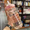Bouteilles d'eau brève tasse de sport grande capacité 2000 ml bouteille d'eau avec paille Portable Fitness bouteille en plastique marqueur de temps