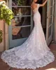 2023 Sexy Mermaid Wedding Dresses V Neck Long off shoulder Full Lace Appliques Sheer Sweep Train Backless sexy beach boho Bridal Gown plus size wed dress bridal gown