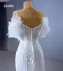 Robes de mariée sirène plumes bretelles Spaghetti BeaedSM231095