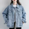 Women's Jackets Vintage Women Jacket 2023 Autumn Winter Oversize Denim Washed Blue Jeans Coat Turndown Collar Outwear Bomber 230804