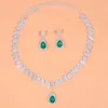 Hochzeitsschmuck-Sets Stonefans Exquisites rundes Kristall-Halsketten-Set für Frauen, grüner Wassertropfen, afrikanische Brautgeschenke 230804