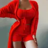 Women's Sleepwear 2023 Fluffy Women Pijamas Sets Plush Velvet Tank Tops Shorts Cardigan Coat 3 Piece Pajama Lounge Wear Causal Tracksuit