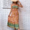 Summer Bohemian Womens Sling Printing Smocking Dress