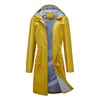 Trench Coats feminino 2023 primavera outono longo casual blusão à prova de respingos com capuz cor sólida forro listrado cintura reta cordão