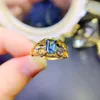 Кластерные кольца дамы полностью натуральные синие топаз Перидот Кольцо Цвет стерлингового серебряного серебра 925 Подарок помолвки в Pearl Boutique