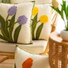 Pillow Case Pure Cotton EmbroideryTulip Spring Throw Covers 18x18 Set of 4 Outdoor Patio Cushion Cases Summer Garden Decorations Home 230807