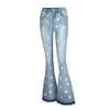 Calças jeans femininas jeans largas bordadas margarida